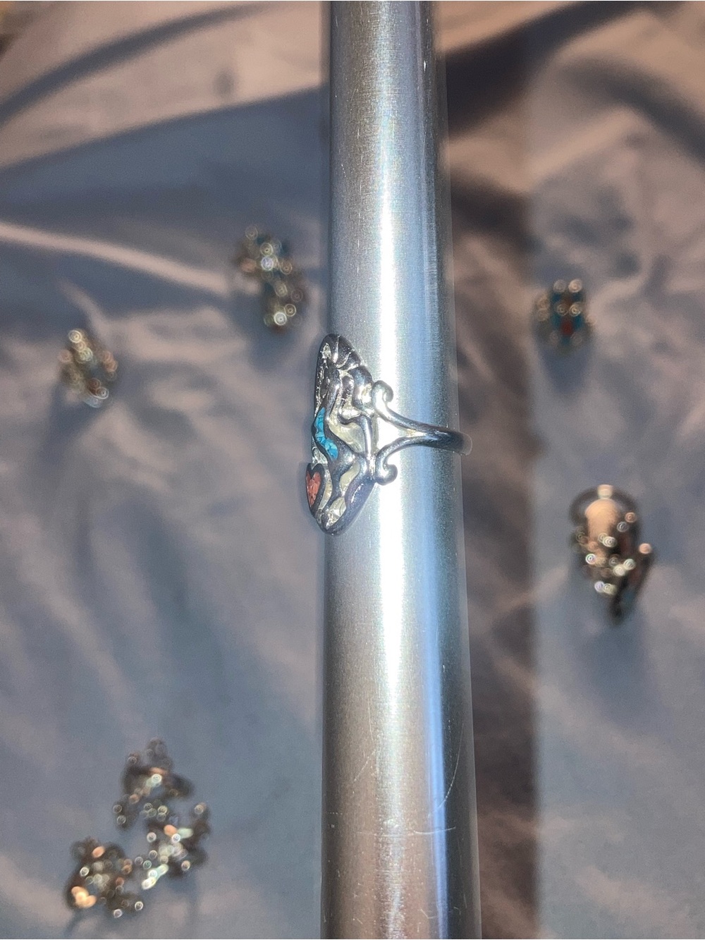 Sterling Silver Heart & Unicorn Inlay Ring - Silver with Blue & Pink Accents - Picture 3 of 4